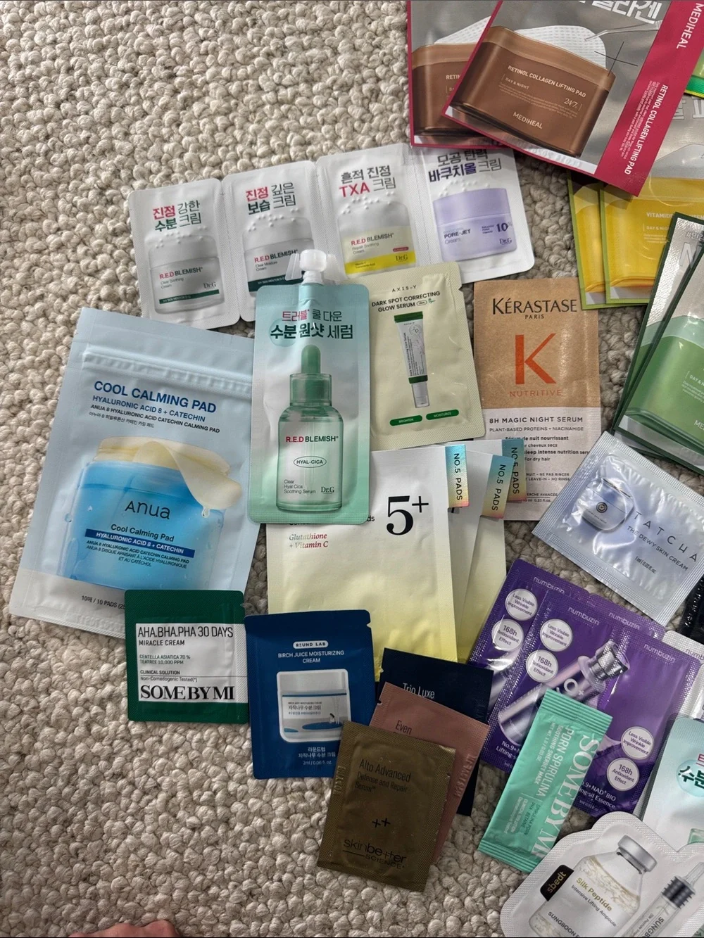 Assorted Korean skincare samples
